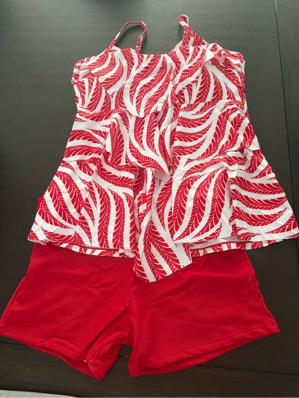 Red & White Leaf Print Tankini Set